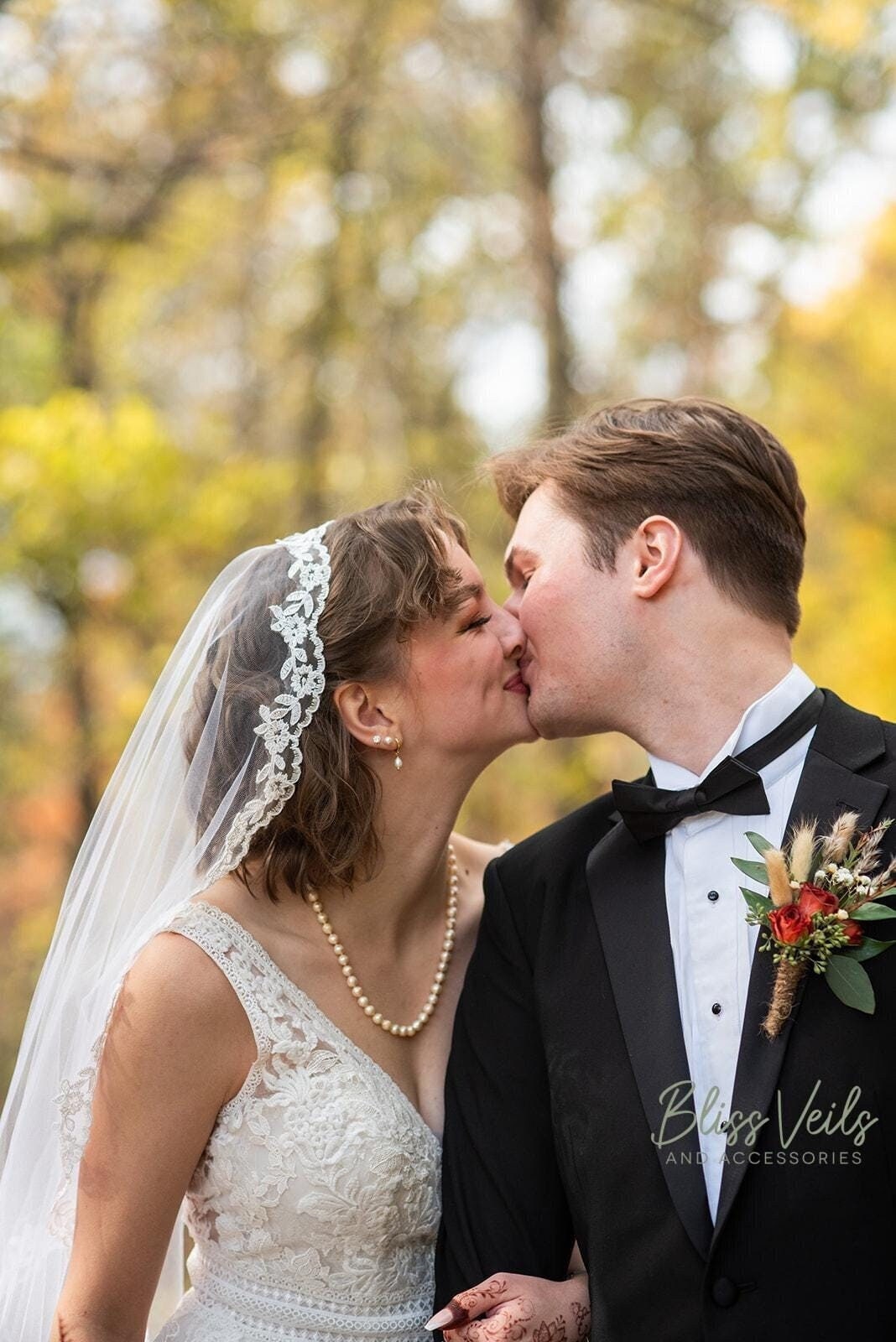 Fingertip lace mantilla wedding veil