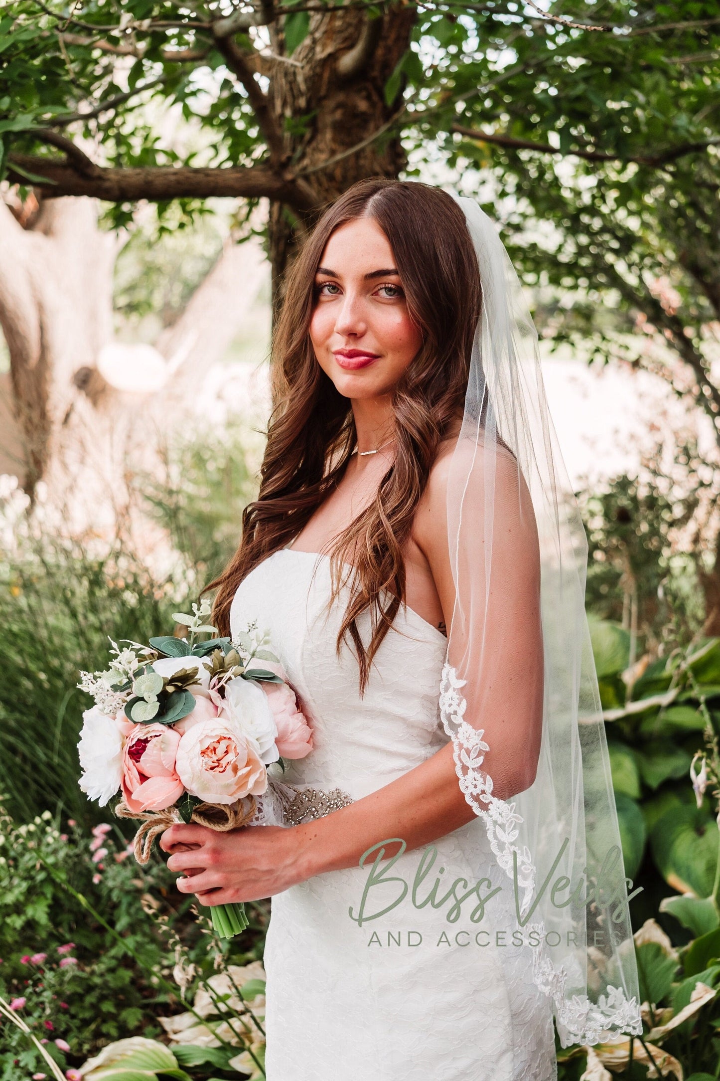 One tier soft tulle wedding veil with lace edge