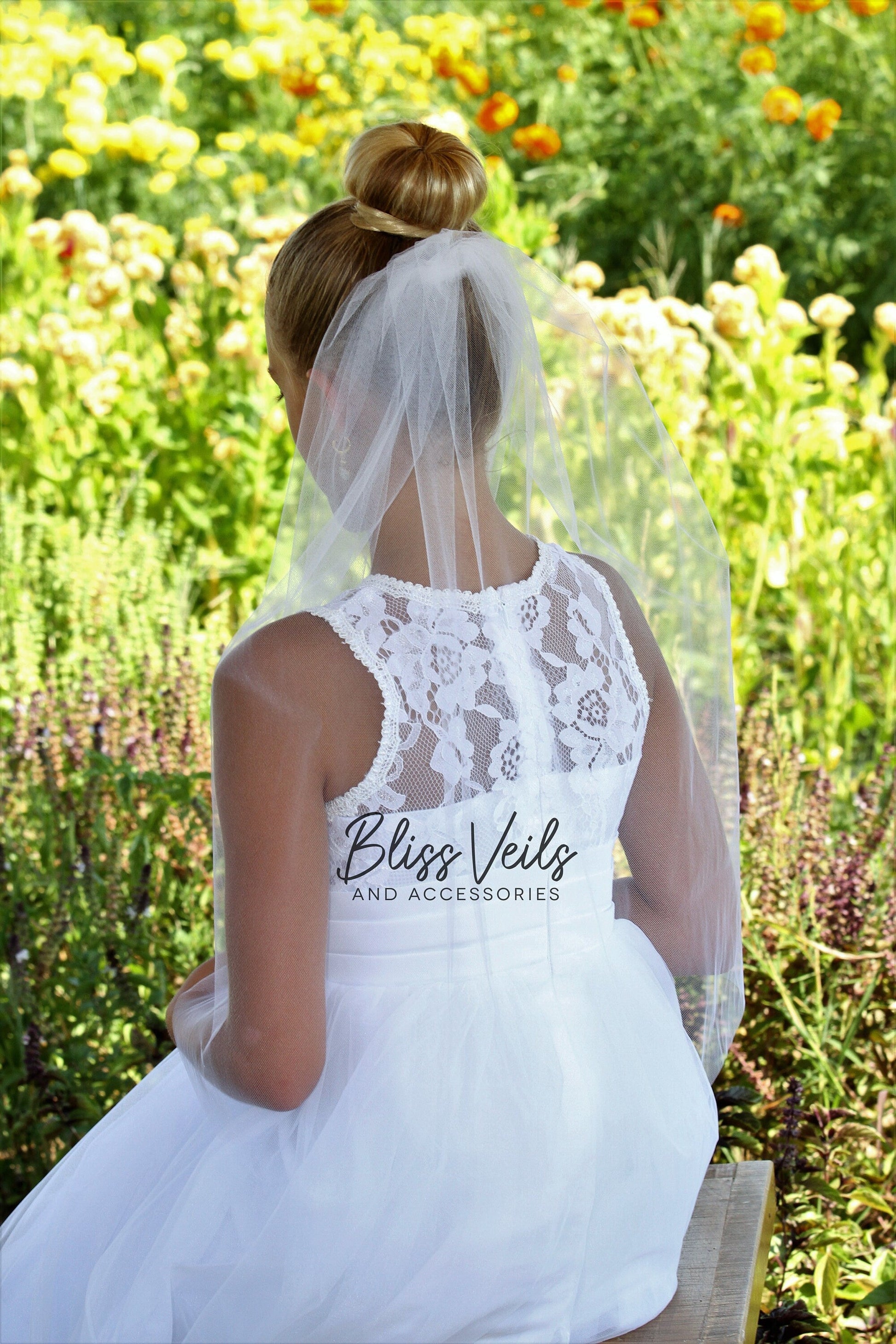 Simple First Communion veil with raw edge in bright white soft tulle