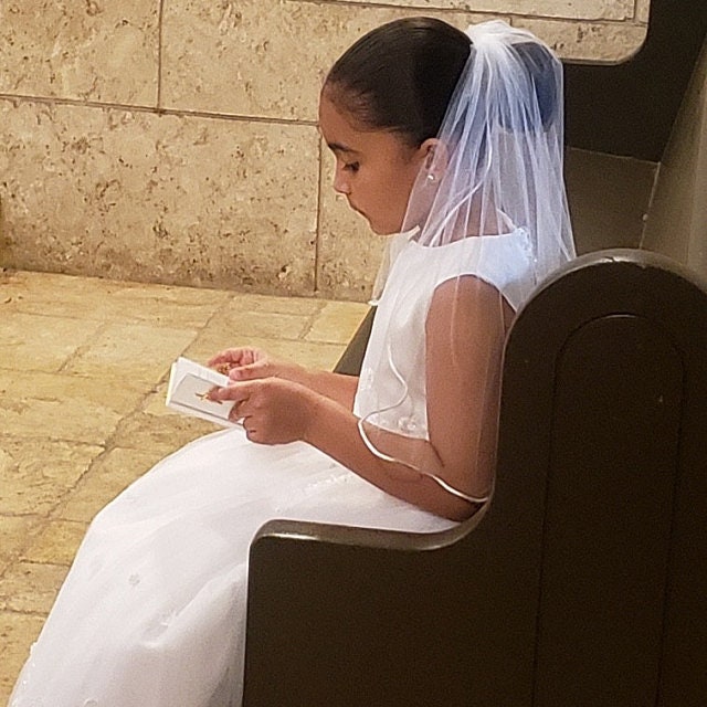 Communion veil with soft tulle and satin trim edge for church ceremony